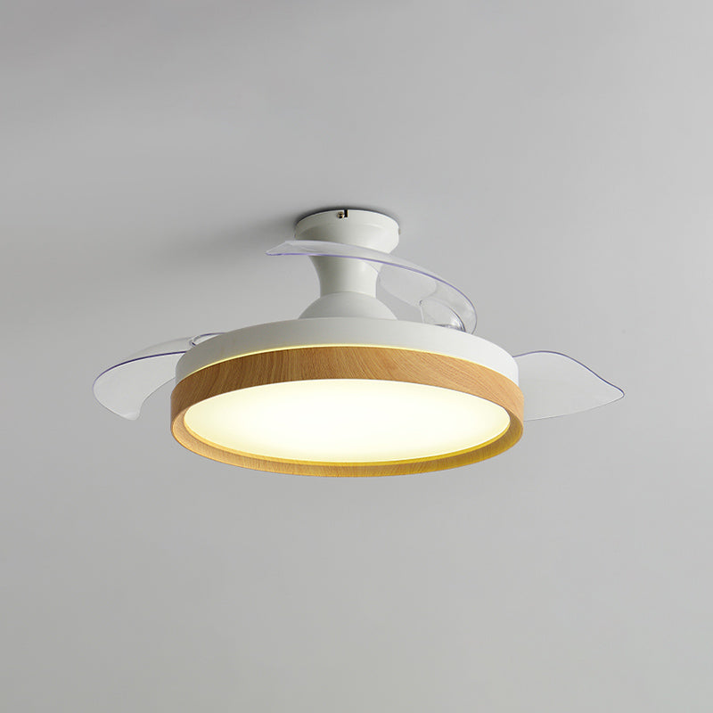 42in Frequency Conversion Fan Light Fixture Nordic Wood Finish LED Semi Flush Mount Lamp
