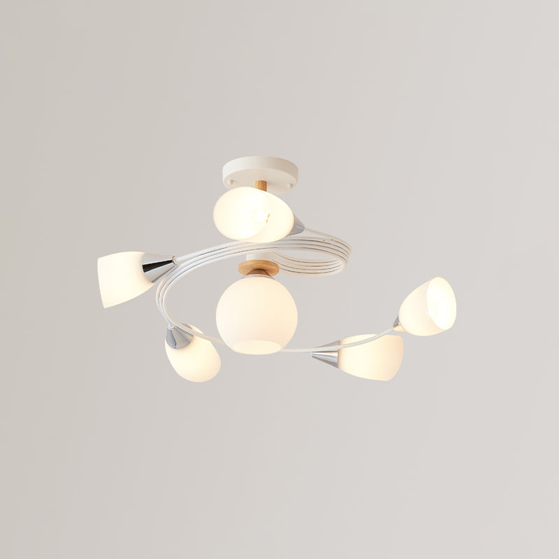 Luz de techo espiral retro de lámpara de vidrio blanco de vidrio semi de montura de montaje para sala de estar