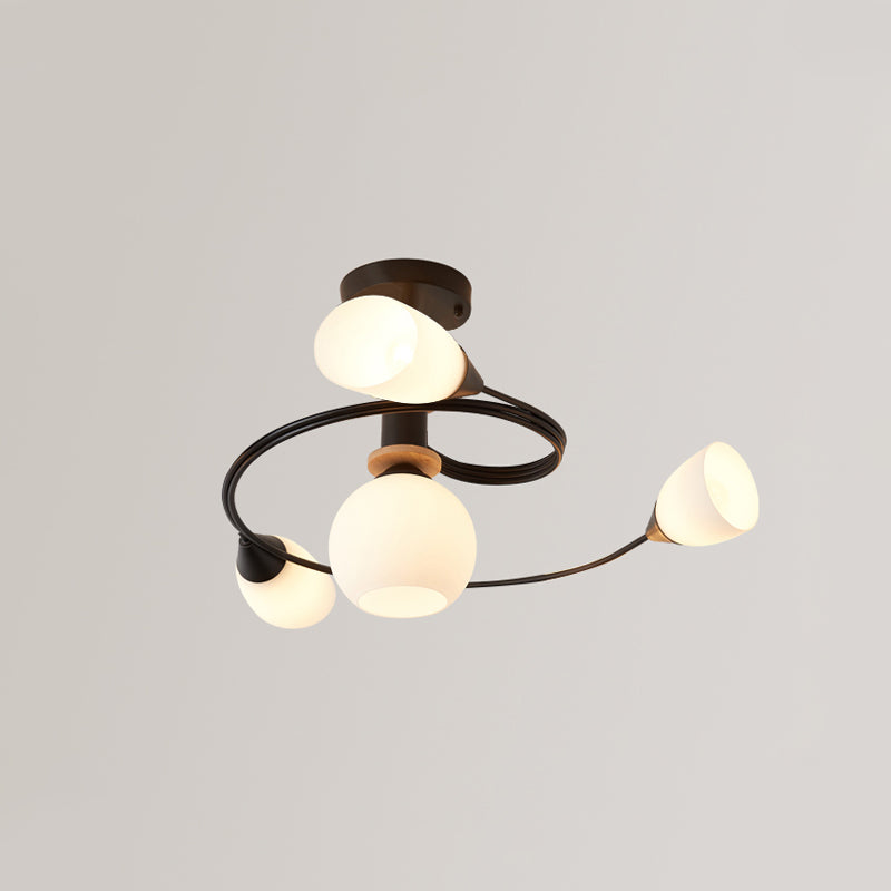 Luz de techo espiral retro de lámpara de vidrio blanco de vidrio semi de montura de montaje para sala de estar