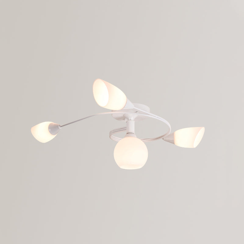 Luz de techo espiral retro de lámpara de vidrio blanco de vidrio semi de montura de montaje para sala de estar