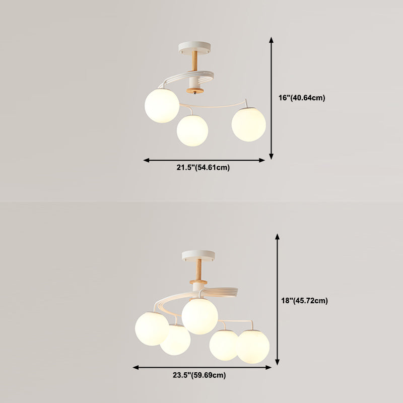 Luz de techo espiral retro de lámpara de vidrio blanco de vidrio semi de montura de montaje para sala de estar