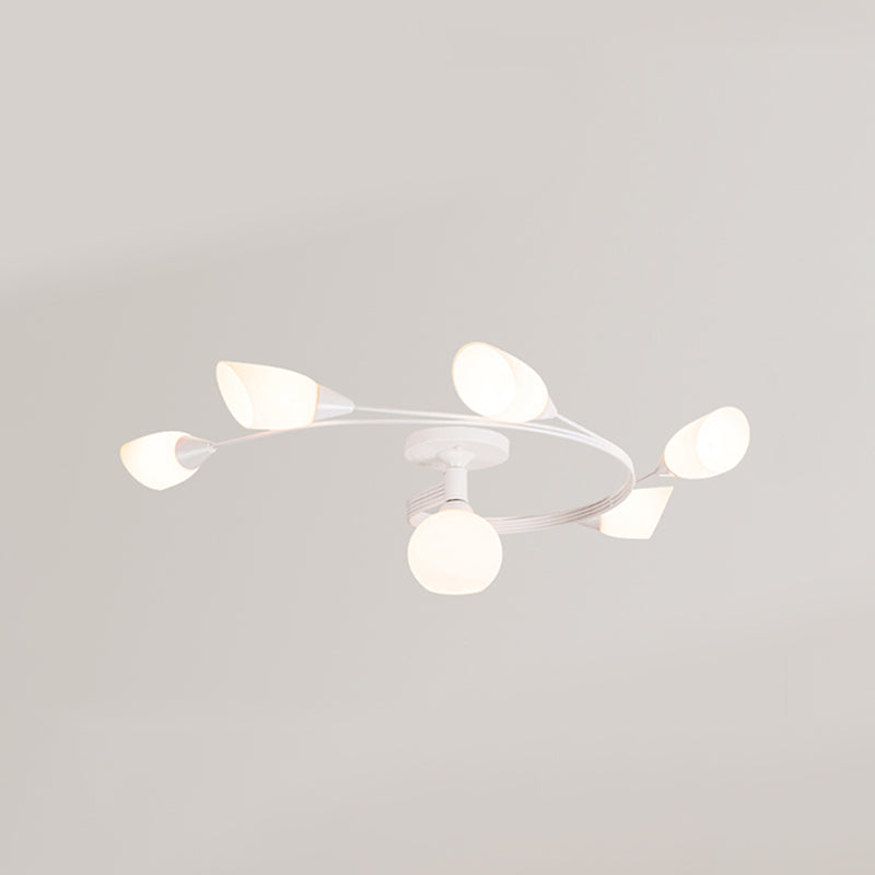 Luz de techo espiral retro de lámpara de vidrio blanco de vidrio semi de montura de montaje para sala de estar