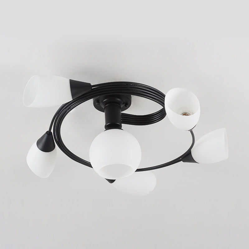 Luz de techo espiral retro de lámpara de vidrio blanco de vidrio semi de montura de montaje para sala de estar