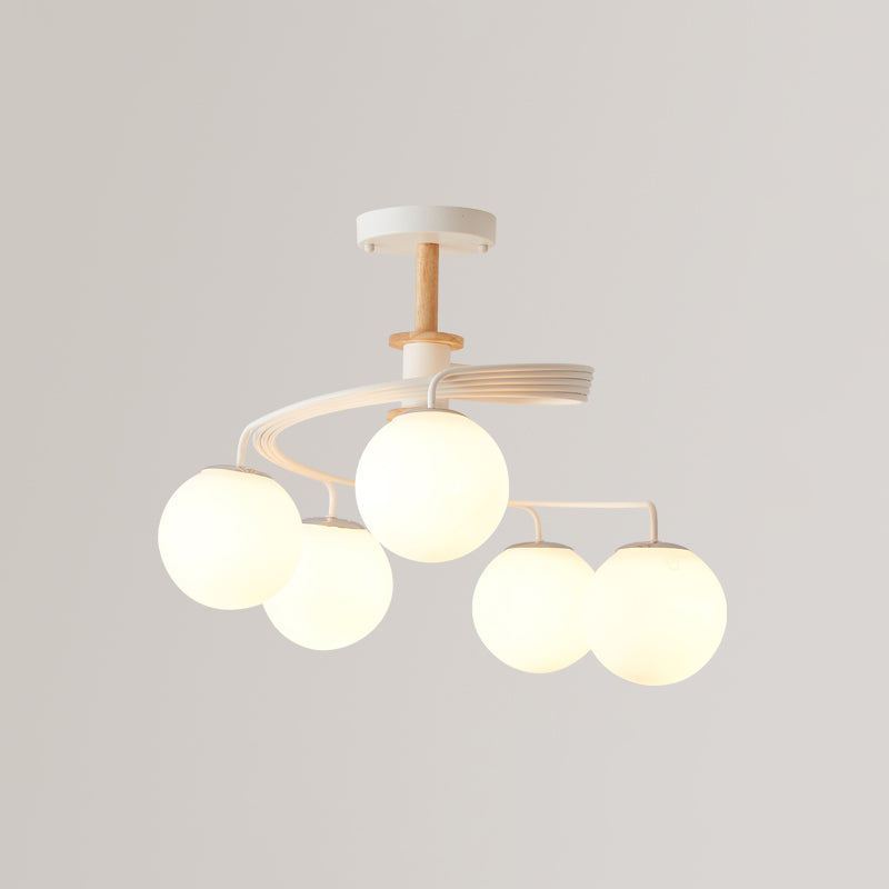 Luz de techo espiral retro de lámpara de vidrio blanco de vidrio semi de montura de montaje para sala de estar