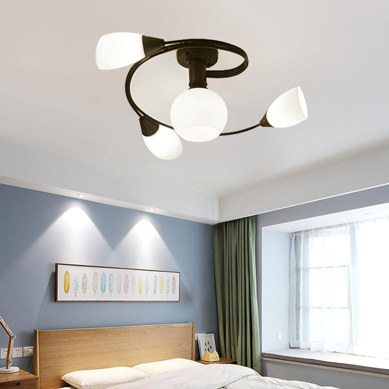 Luz de techo espiral retro de lámpara de vidrio blanco de vidrio semi de montura de montaje para sala de estar