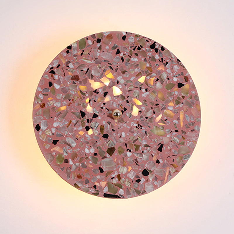 Nordic Style LED Wall Light Geometry Round Colorful Wall Lamp with Stone Shade for Bedroom