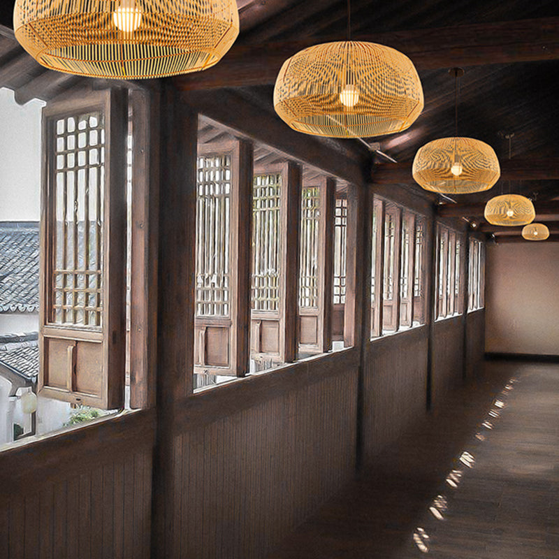 1 Light Hanging Lights Modern Style Bamboo Hanging Lighting for Living Room