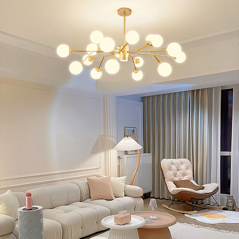 Chandelier MODELLE METAL METAL Multi Light Chandelier Pendant avec verre blanc