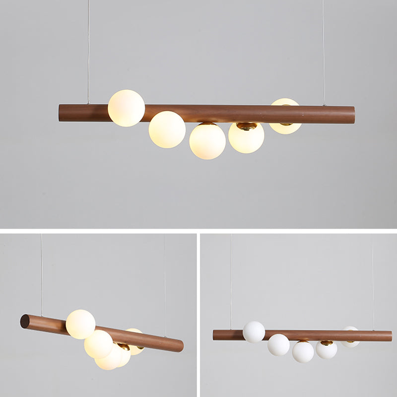Modern Style Spherical Island Lights Wood Large Kitchen Pendant Lights