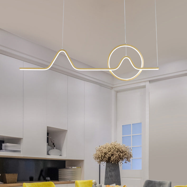 Moderner Stil linearer Form Island Leuchten Metall Zwei Lichtheizenbeleuchtung