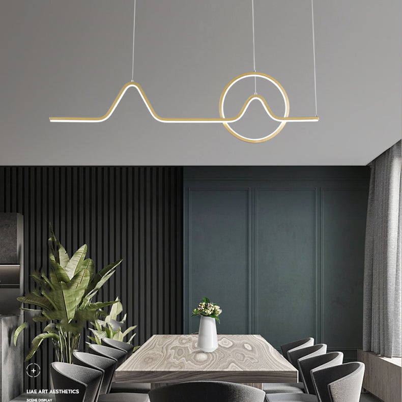 Moderner Stil linearer Form Island Leuchten Metall Zwei Lichtheizenbeleuchtung