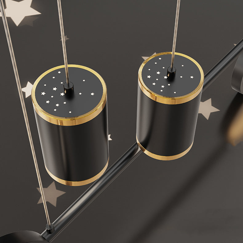 Zeitgenössischer Stil Geometry Island Lighting Metal 5 Light Island Leuchten in Schwarz