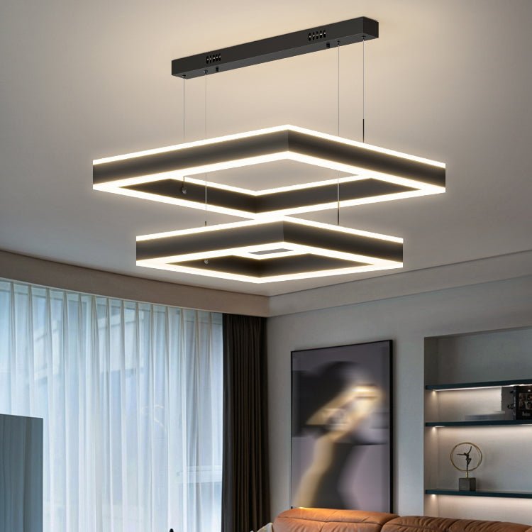 Luces de lámpara de araña de forma cuadrada moderna accesorios de iluminación de araña de metal en negro