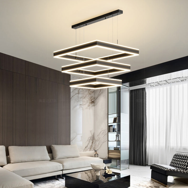 Luces de lámpara de araña de forma cuadrada moderna accesorios de iluminación de araña de metal en negro