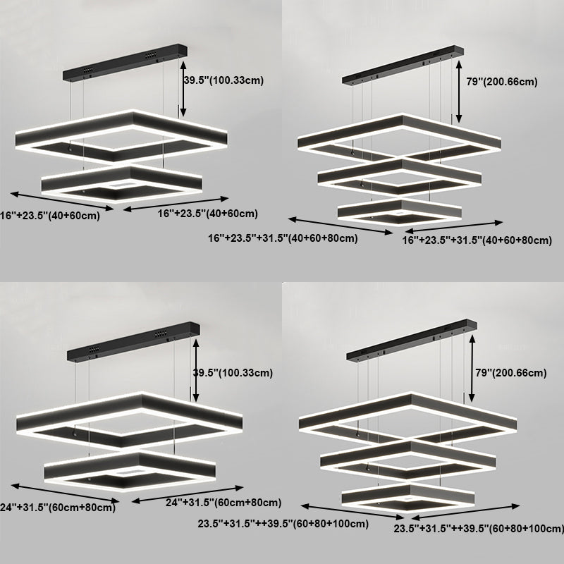 Luces de lámpara de araña de forma cuadrada moderna accesorios de iluminación de araña de metal en negro