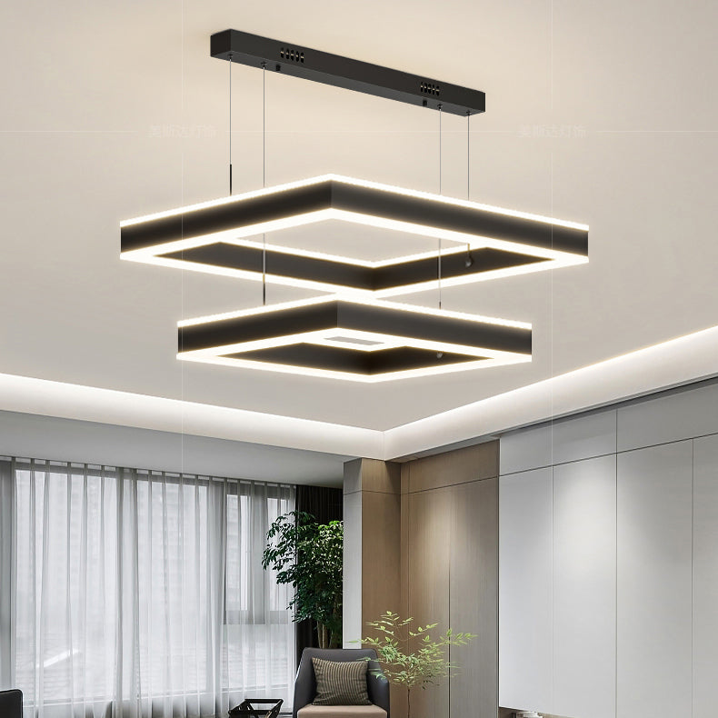 Luces de lámpara de araña de forma cuadrada moderna accesorios de iluminación de araña de metal en negro