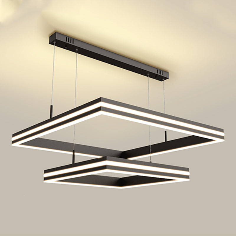 Luces de lámpara de araña de forma cuadrada de metal moderno 2 accesorios de iluminación de lámpara de luz