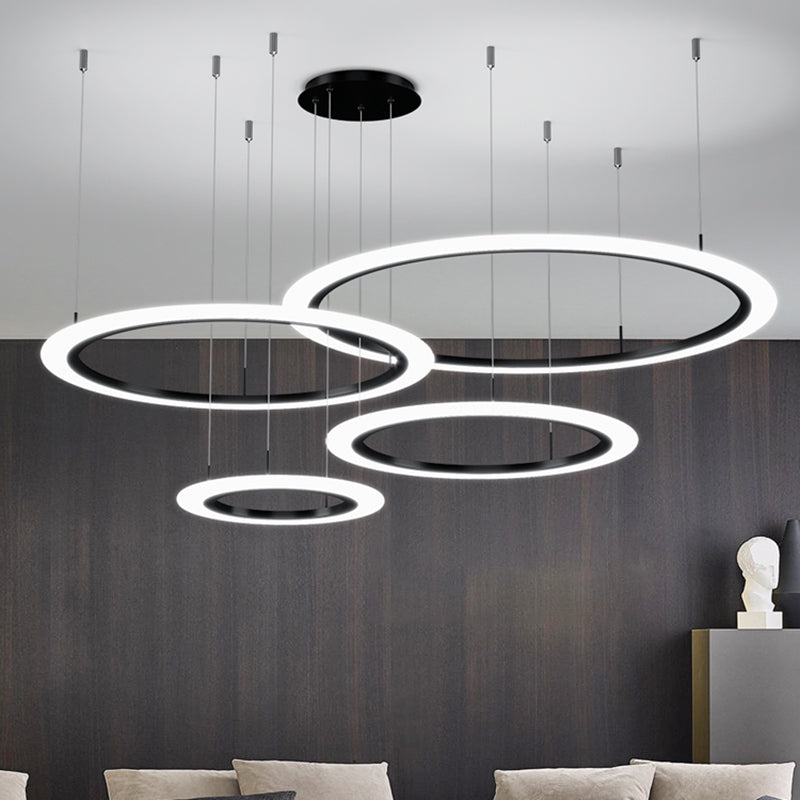 Luces de lámpara de lámpara de sombra redonda moderna accesorios de iluminación de araña de metal en negro