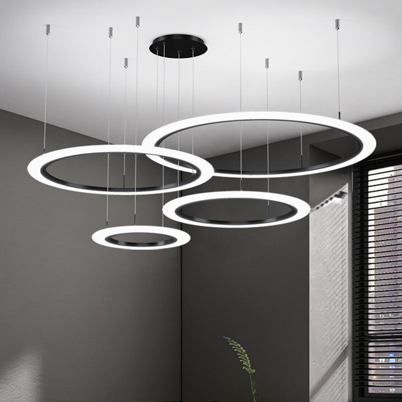 Luces de lámpara de lámpara de sombra redonda moderna accesorios de iluminación de araña de metal en negro