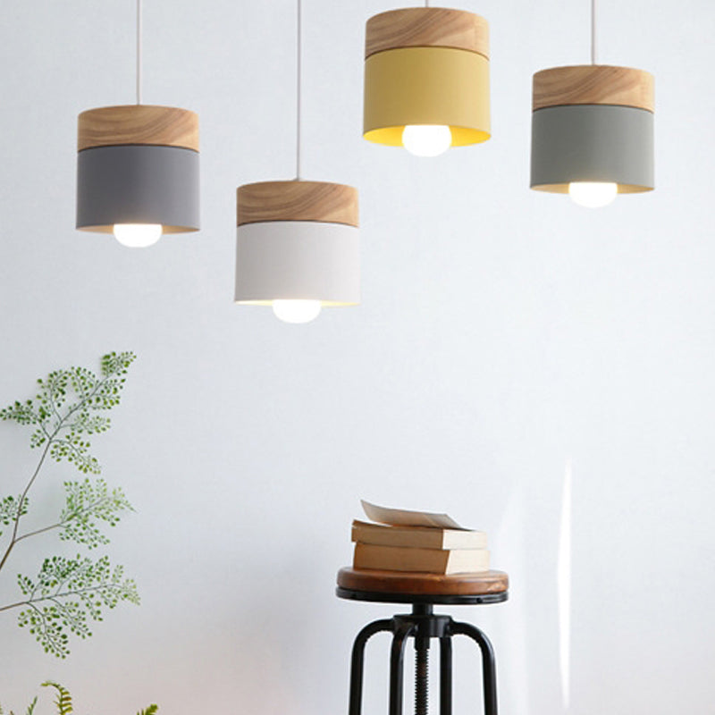 1 Light Cylindrical Hanging Pendant Modern Macaron Style Metal Hanging Lighting
