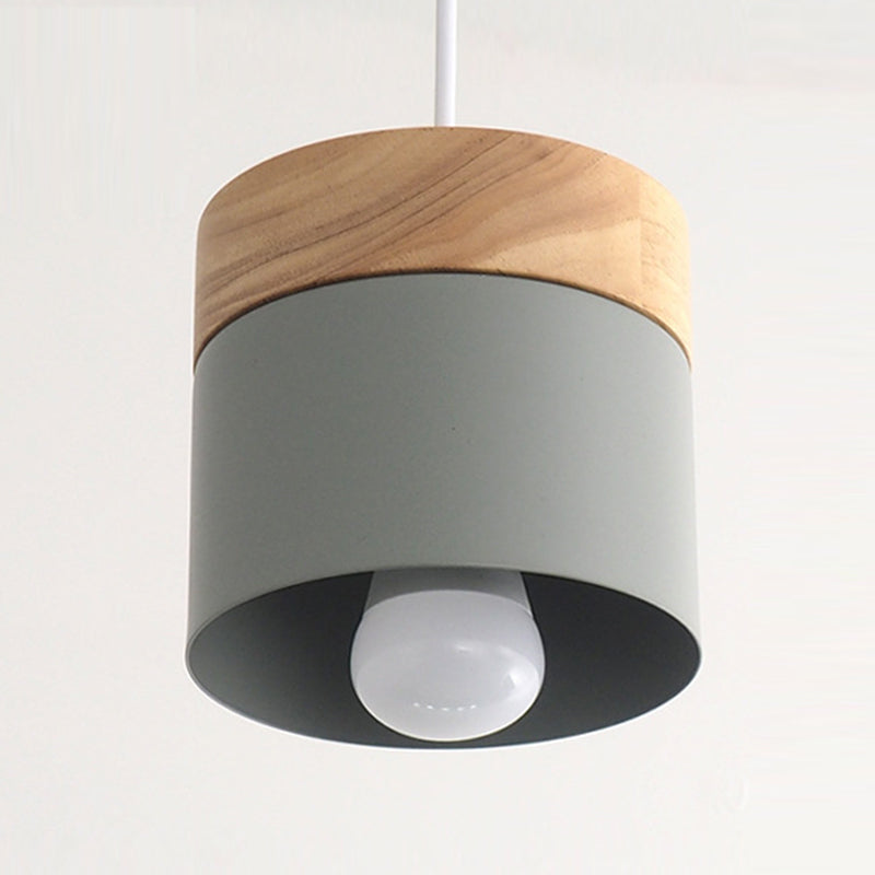 1 Light Cylindrical Hanging Pendant Modern Macaron Style Metal Hanging Lighting