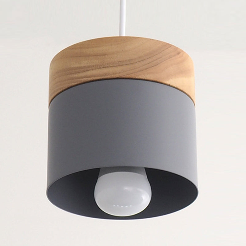 1 Light Cylindrical Hanging Pendant Modern Macaron Style Metal Hanging Lighting