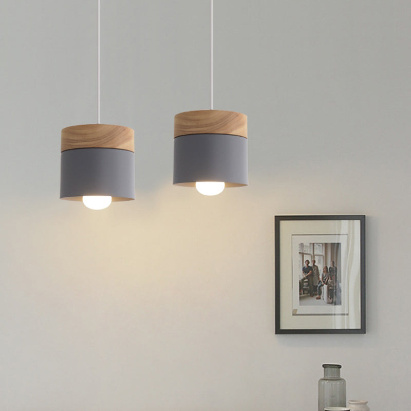 1 Light Cylindrical Hanging Pendant Modern Macaron Style Metal Hanging Lighting