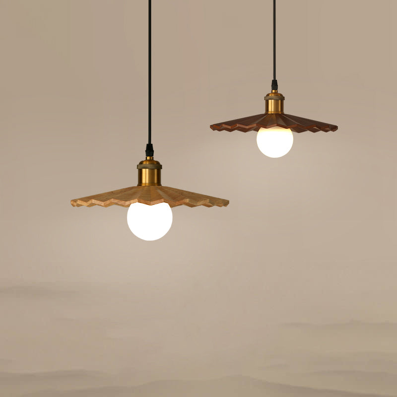 Pot Cover Shade Hanging Lighting Modern Style Solid Wood 1 Light Pendant Lamp