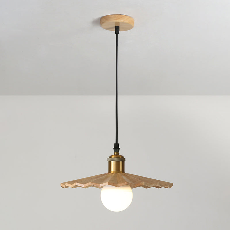 Pot Cover Shade Hanging Lighting Modern Style Solid Wood 1 Light Pendant Lamp