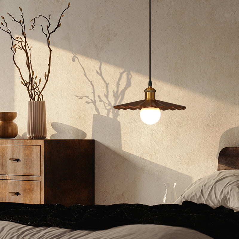 Pot Cover Shade Hanging Lighting Modern Style Solid Wood 1 Light Pendant Lamp