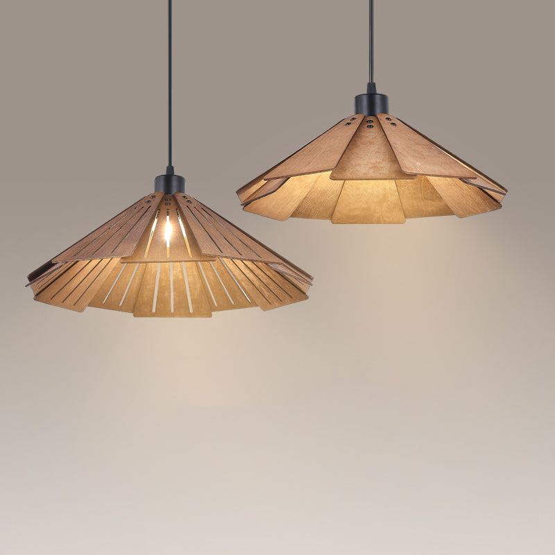 Pot Cover Shade Hanging Lighting Modern Style Wood 1 Light Sanging Lamping