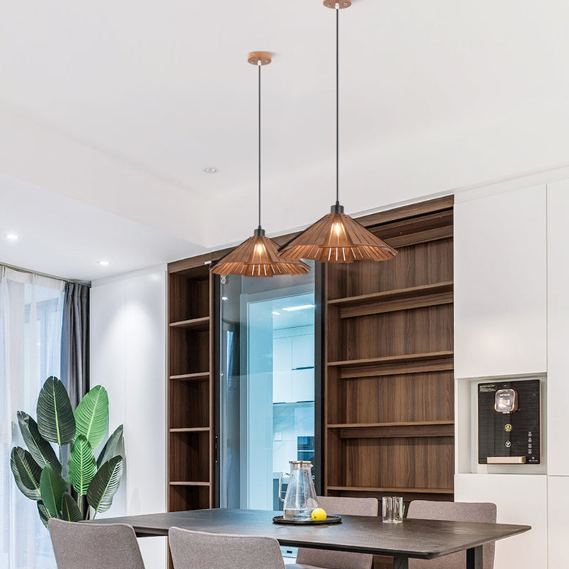 Pot Cover Shade Hanging Lighting Modern Style Wood 1 Light Sanging Lamping