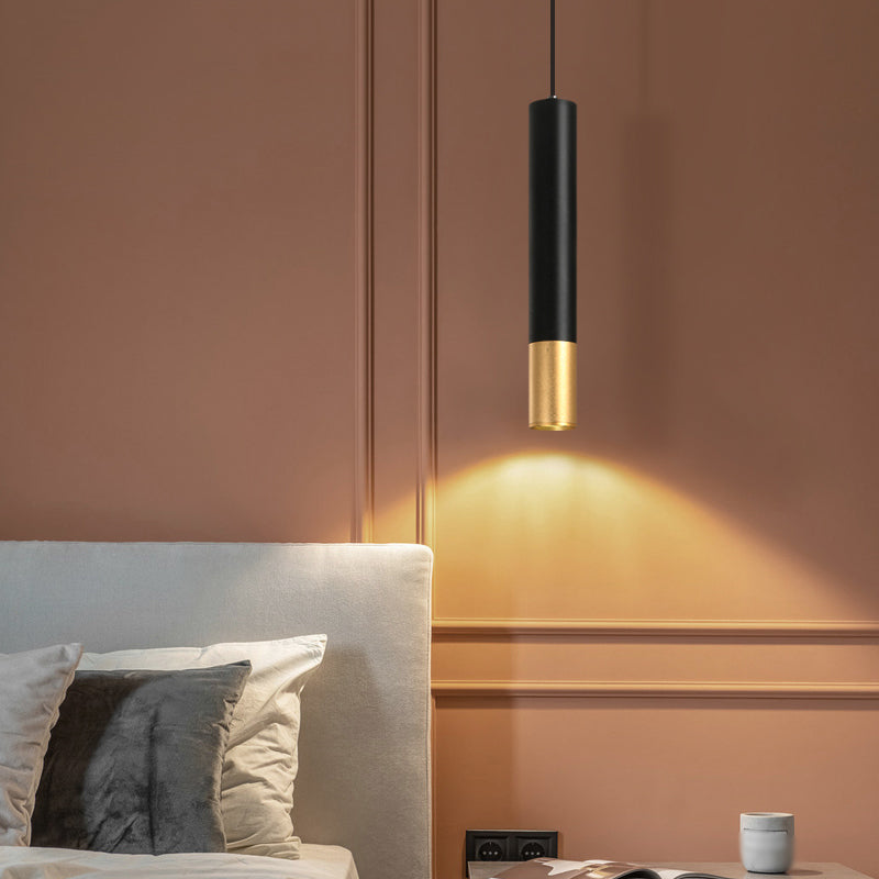 Contemporary Style Cylinder Shape Pendant Light Metal 1 Light Hanging Lamp in Black