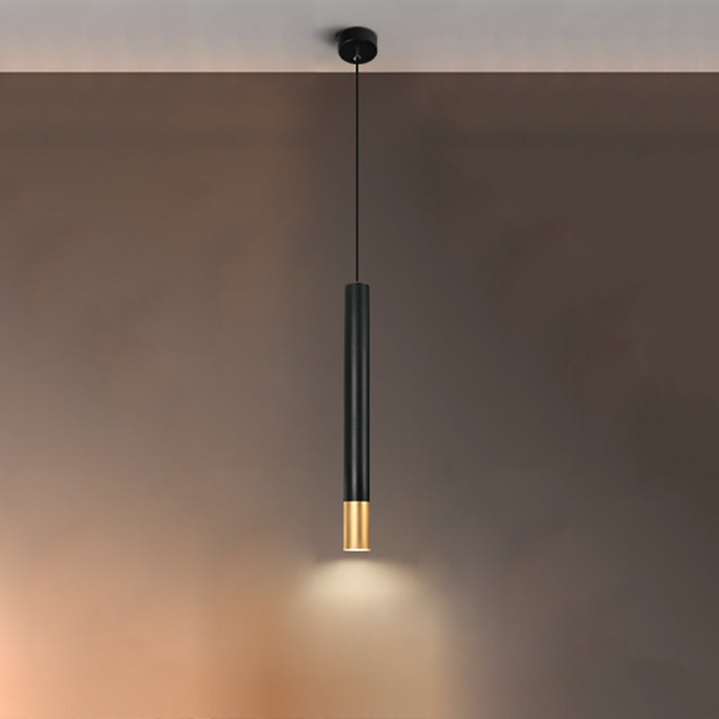Contemporary Style Cylinder Shape Pendant Light Metal 1 Light Hanging Lamp in Black