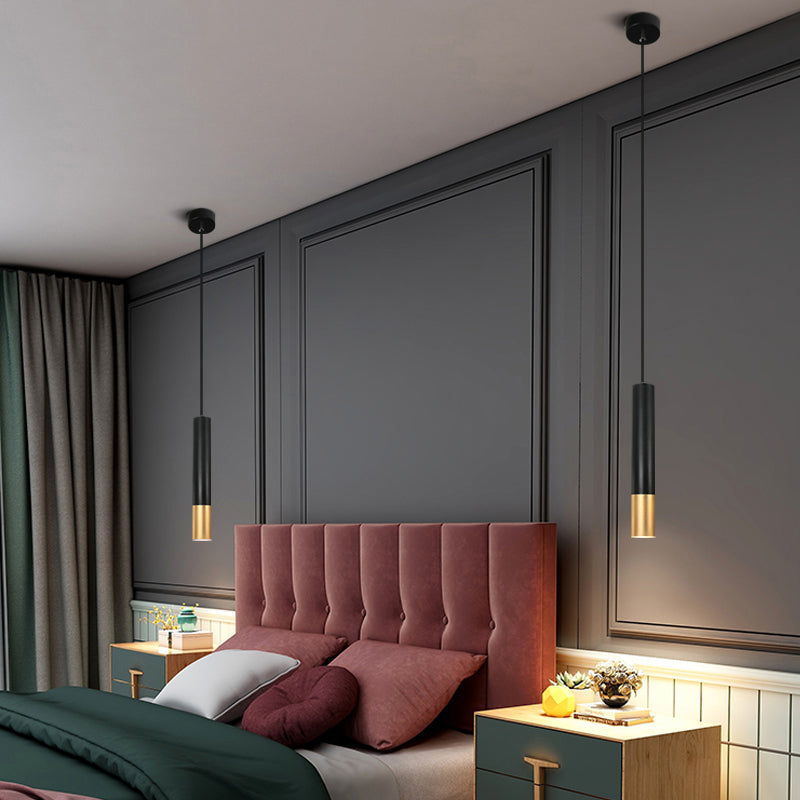 Forme du cylindre de style contemporain Pendant Light Metal 1 Lampe de suspension légère en noir
