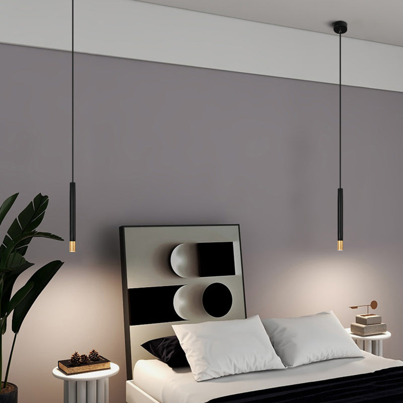 Contemporary Style Cylinder Shape Pendant Light Metal 1 Light Hanging Lamp in Black