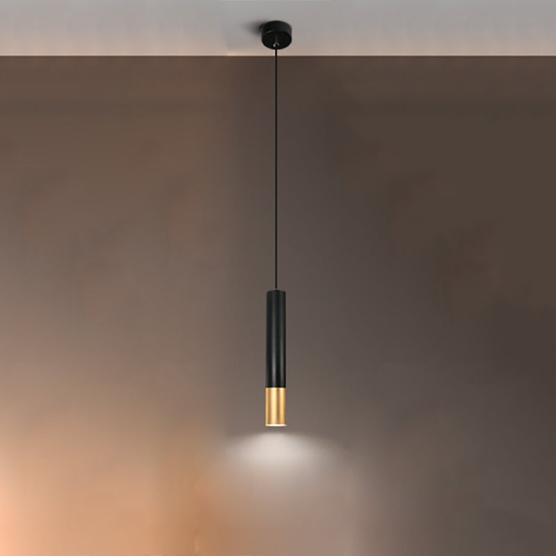 Contemporary Style Cylinder Shape Pendant Light Metal 1 Light Hanging Lamp in Black