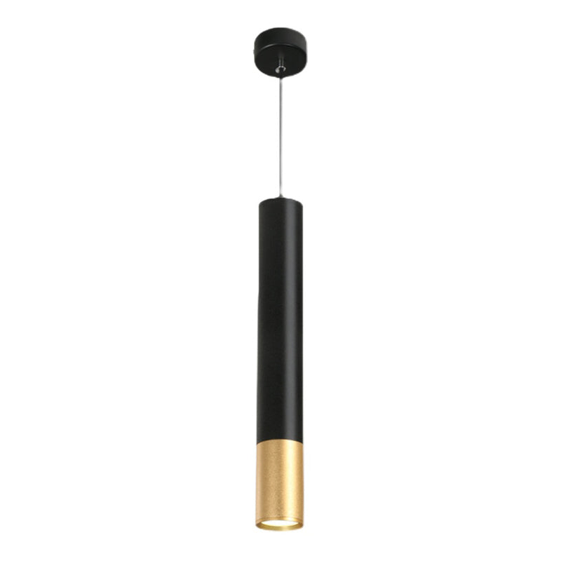 Contemporary Style Cylinder Shape Pendant Light Metal 1 Light Hanging Lamp in Black