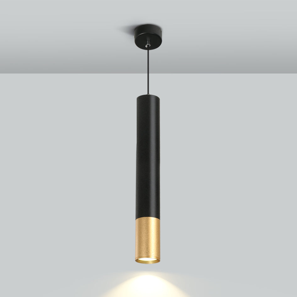 Contemporary Style Cylinder Shape Pendant Light Metal 1 Light Hanging Lamp in Black