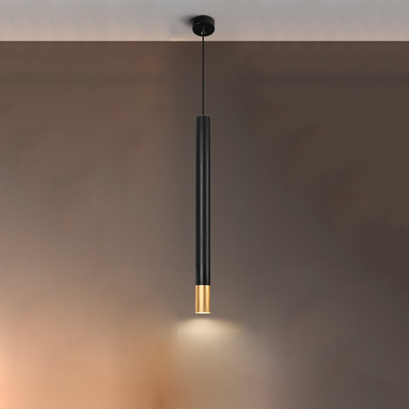 Contemporary Style Cylinder Shape Pendant Light Metal 1 Light Hanging Lamp in Black