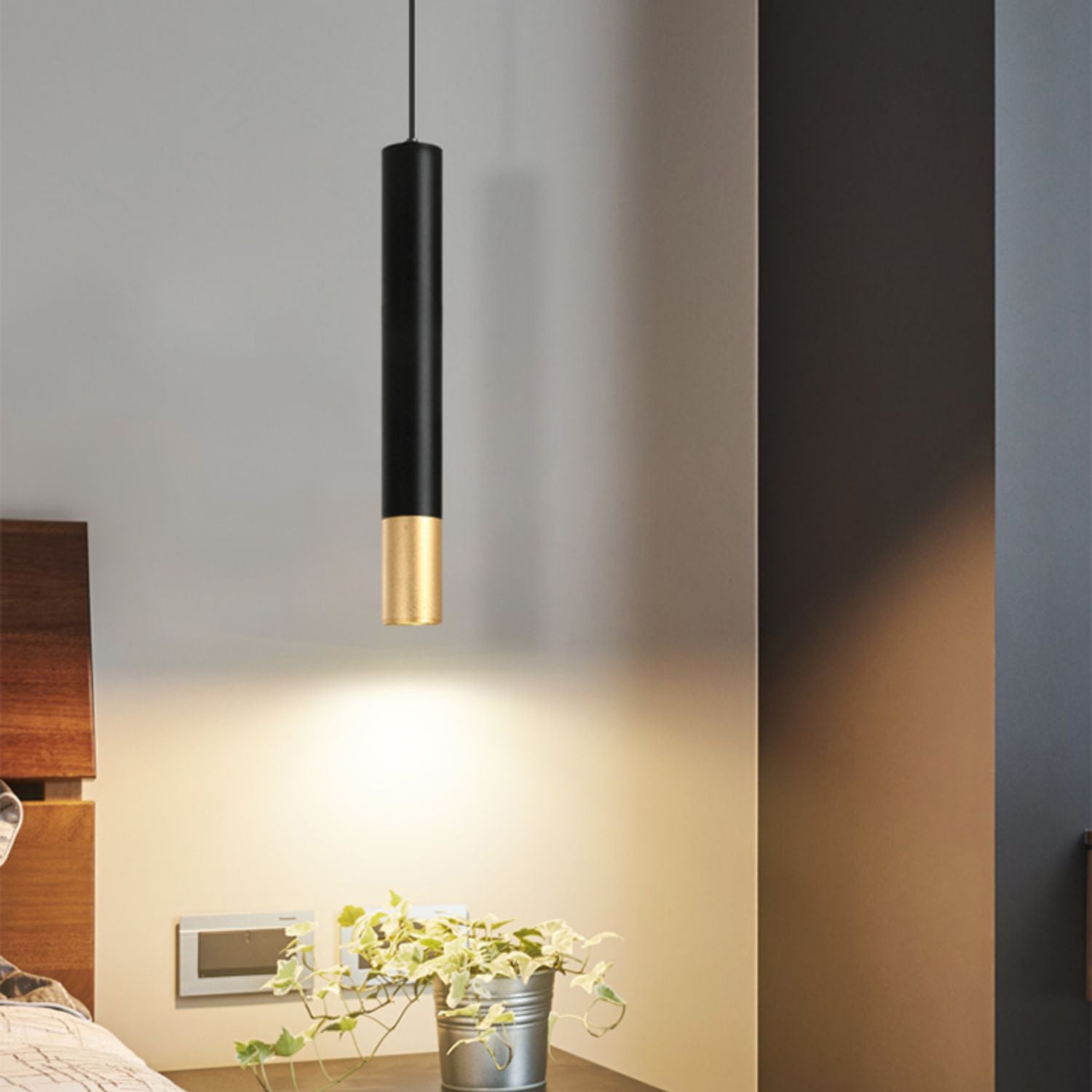 Forme du cylindre de style contemporain Pendant Light Metal 1 Lampe de suspension légère en noir