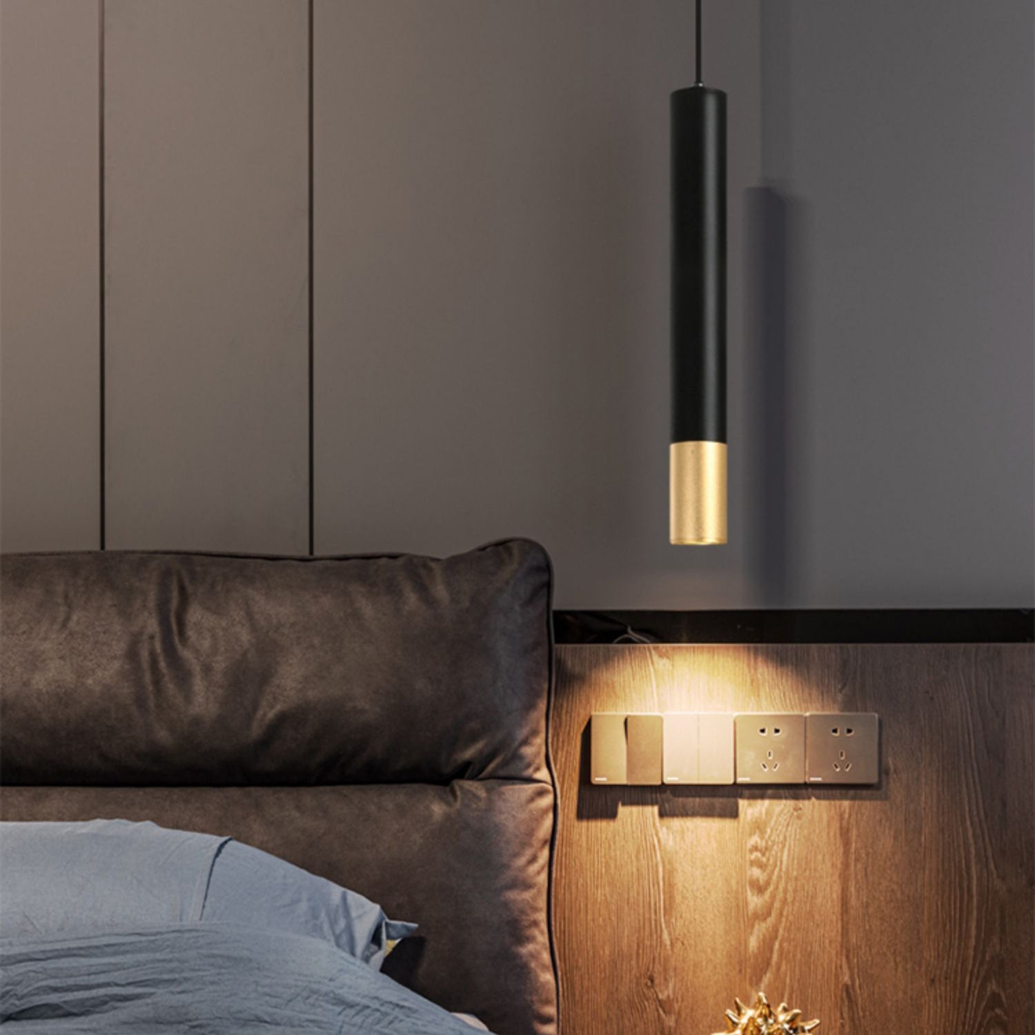 Contemporary Style Cylinder Shape Pendant Light Metal 1 Light Hanging Lamp in Black