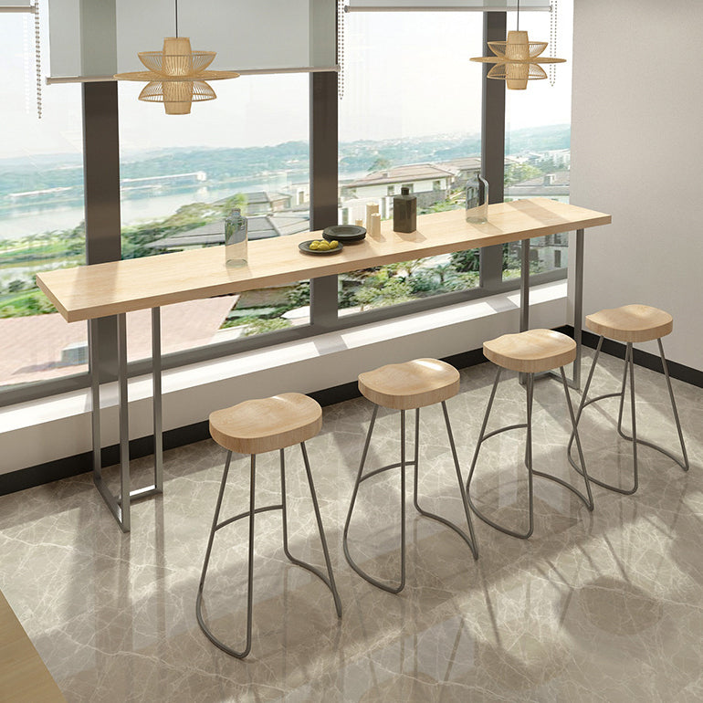 Pine Wood Bar Dining Table Contemporary Bar Table with Double Pedestal Base