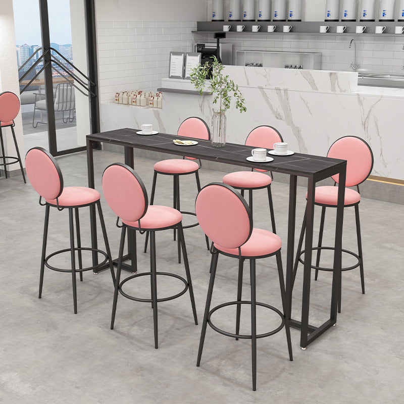 Stone Bar Dining Table Industrial Rectangle Bar Table with Black Base