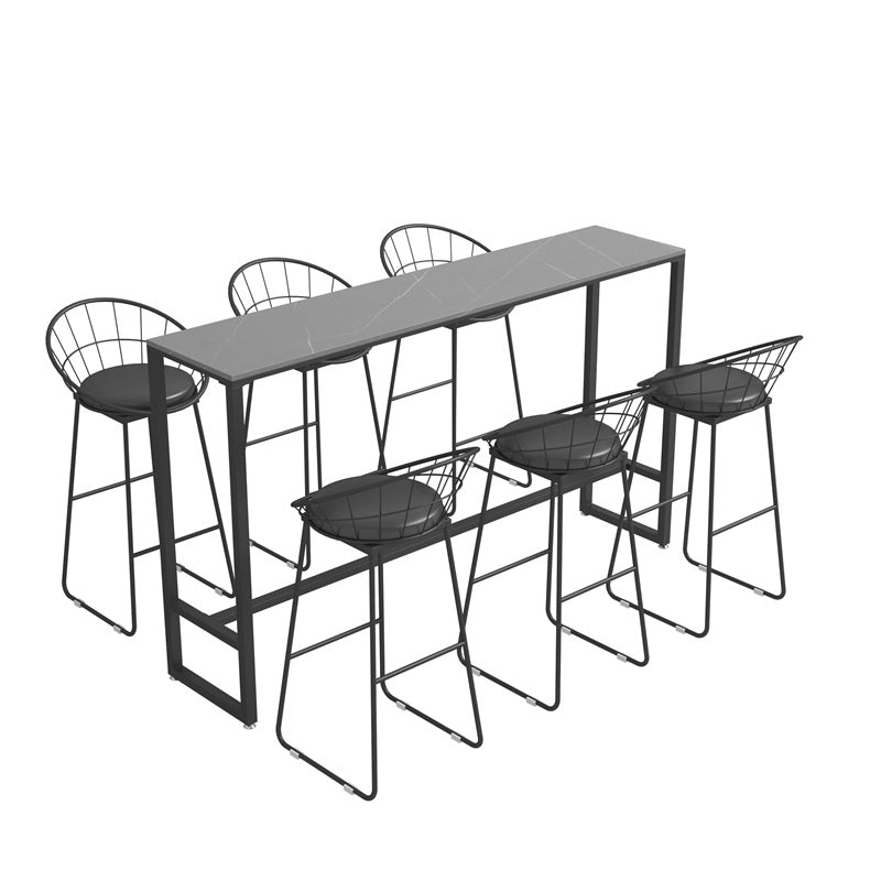 Stone Bar Dining Table Industrial Rectangle Bar Table with Black Base
