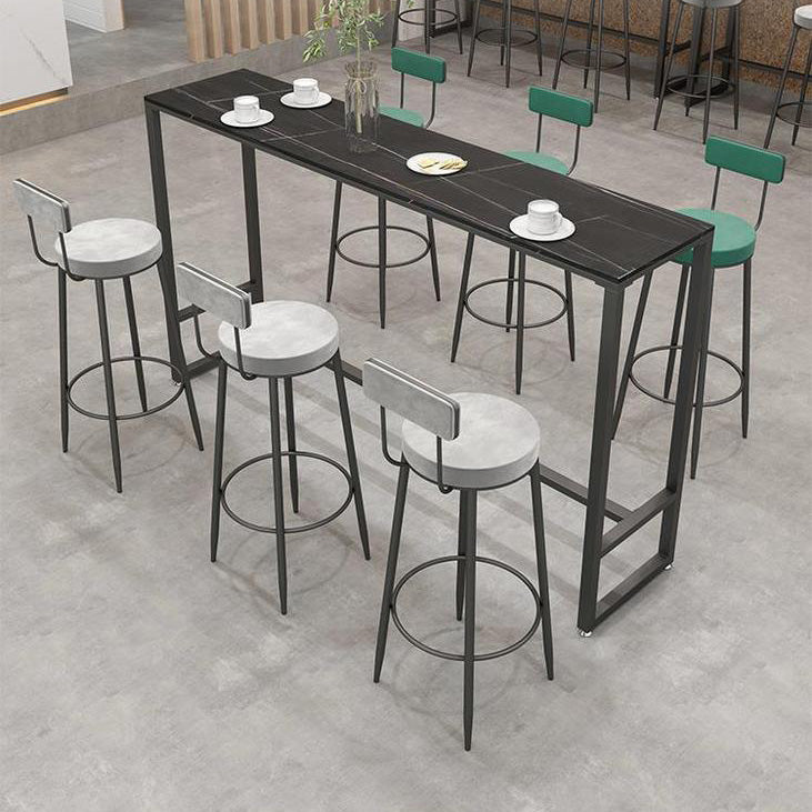 Stone Bar Dining Table Industrial Rectangle Bar Table with Black Base