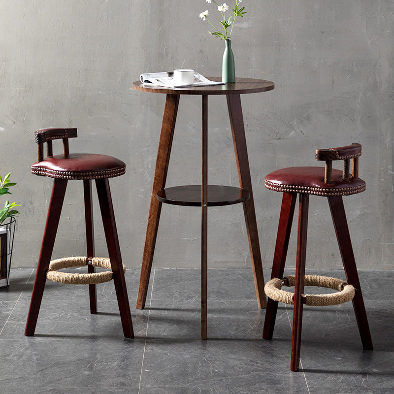 Modern Style Round Bar Table Wood Top Pub Table for Dining Room