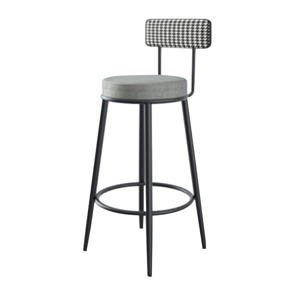 Modern Armless Backrest Counter Stool Iron Kitchen Bar Stool with Velvet Cushion