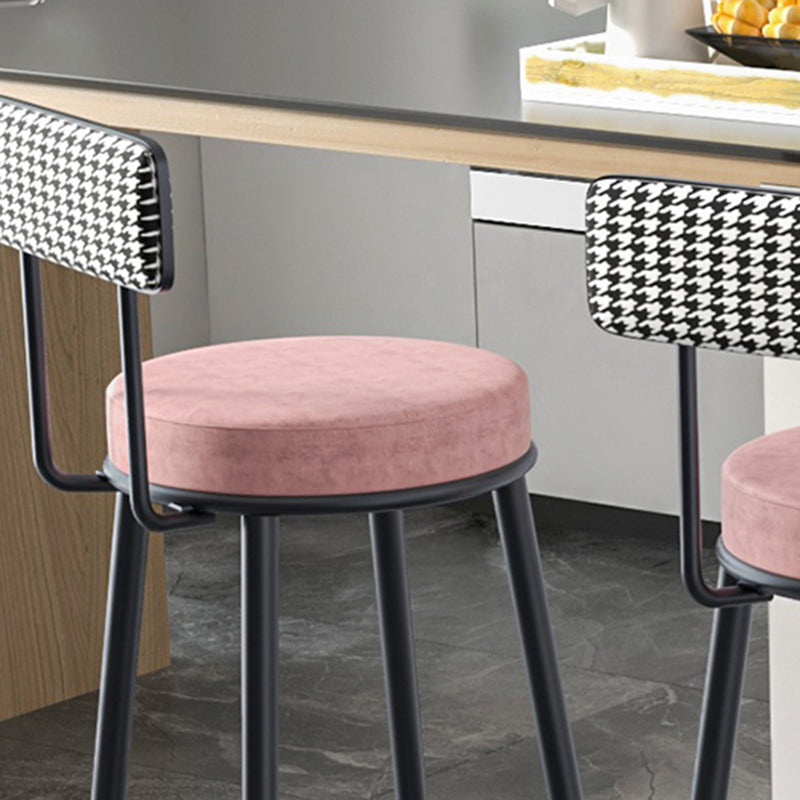 Modern Armless Backrest Counter Stool Iron Cashier Bar Stool with Velvet Cushion and Pedal