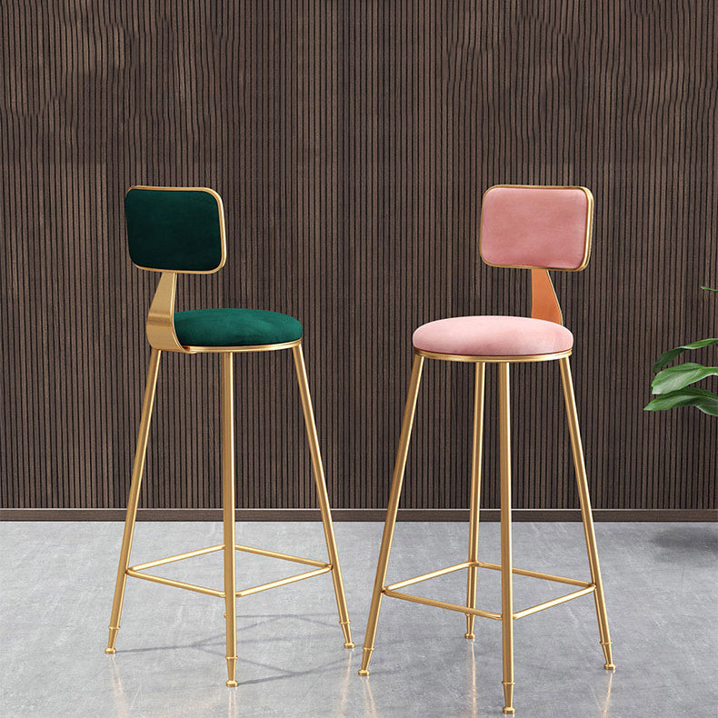 Glam Backrest Armless Counter Stool Iron Bar Stool with Pedal and Velvet Cushion